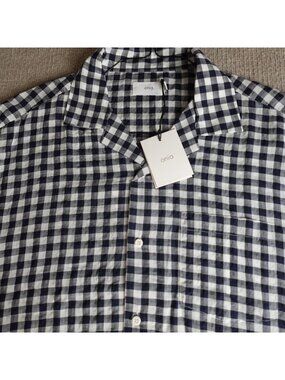 Onia Mens Shirt XL Blue Camp Collar Gingham Plaid NEW